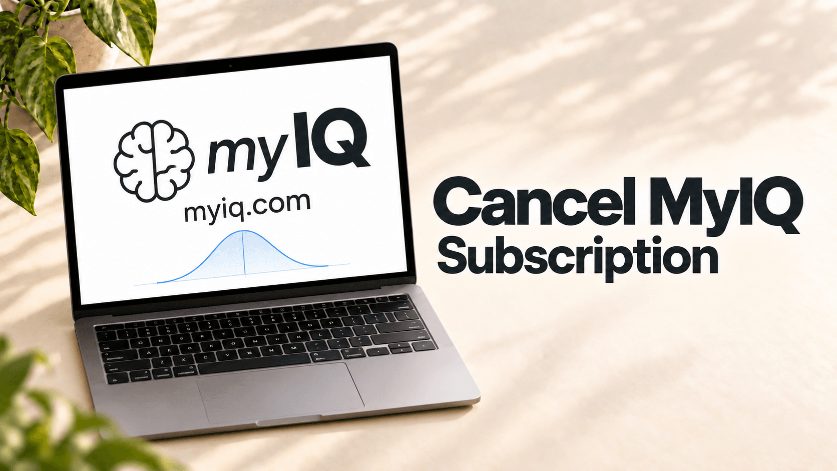 Cancel MyIQ Subscription headline beside a laptop displaying an illustrative myIQ wordmark and myiq.com